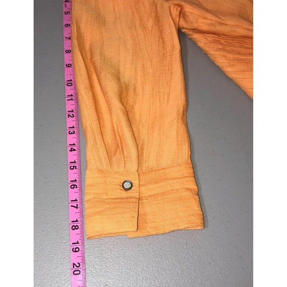 Coldwater Creek Blouse Women's Size PM Orange Bracelet Sleeves Button Down - Picture 11 of 12
